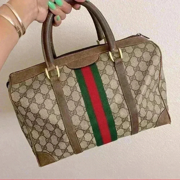 GUCCI Ophidia Top Handle VINTAGE GG Monogram Canvas Leather Tote Handbag Purse - Picture 2 of 16